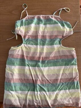 aerie Pastel Stripe Smocked Top in Mint, Yellow, Pink and White